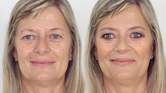 Maquillaje bronceado glow para piel madura con productos en crema